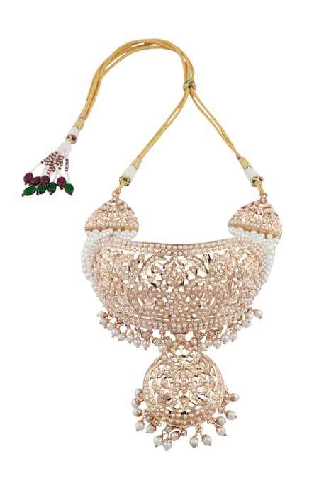 Moh-Maya By Disha Khatri_Gold Plated Beads, Stones Choker Set _Online_at_Aza_Fashions