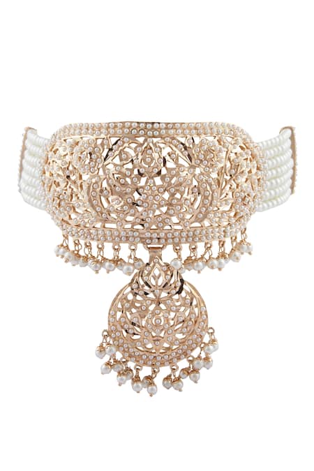 Buy_Moh-Maya By Disha Khatri_Gold Plated Beads, Stones Choker Set _Online_at_Aza_Fashions