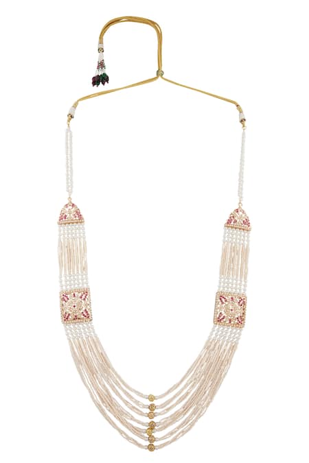 Moh-Maya By Disha Khatri_Gold Plated Beads, Stones Layered Necklace Set _Online_at_Aza_Fashions