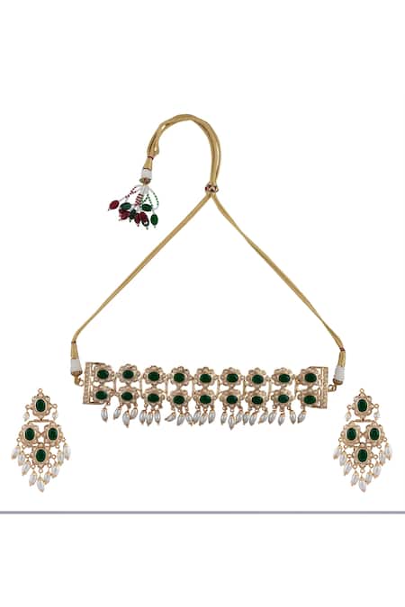 Buy_Moh-Maya By Disha Khatri_Gold Plated Beads, Stones Choker Set _Online_at_Aza_Fashions