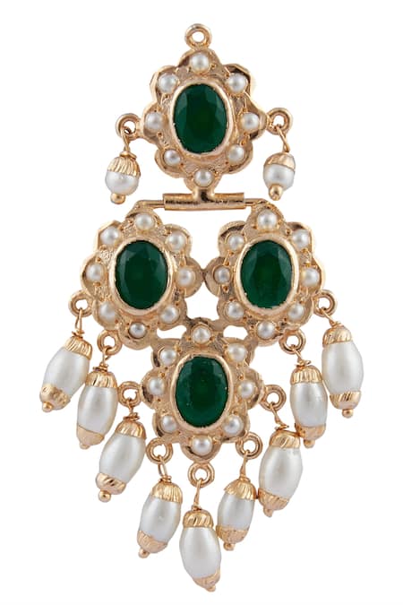 Shop_Moh-Maya By Disha Khatri_Gold Plated Beads, Stones Choker Set _Online_at_Aza_Fashions