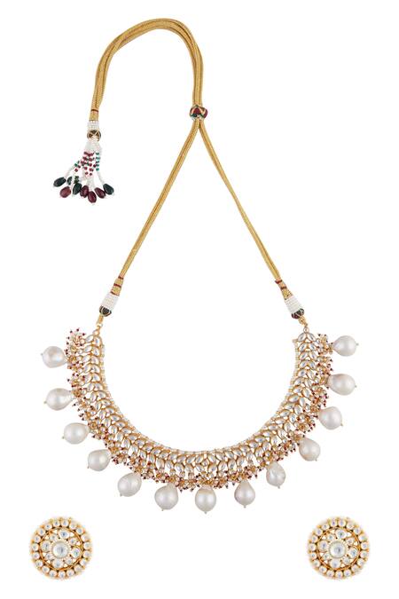 Shop_Moh-Maya By Disha Khatri_Gold Plated Kundan Choker Set_at_Aza_Fashions