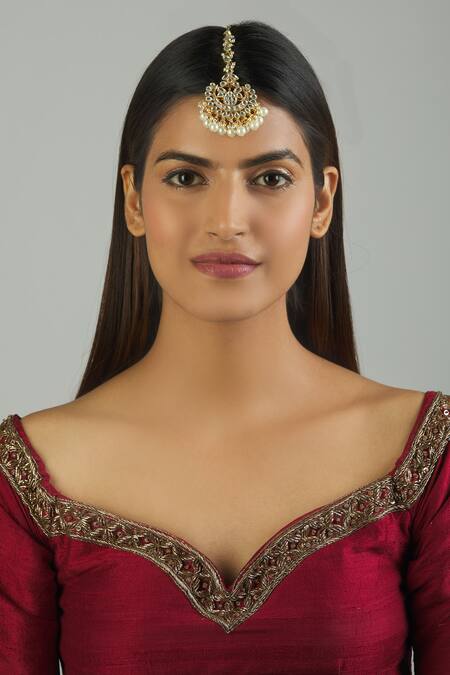 Shop_Moh-Maya By Disha Khatri_Gold Plated Kundan Maangtikka_at_Aza_Fashions