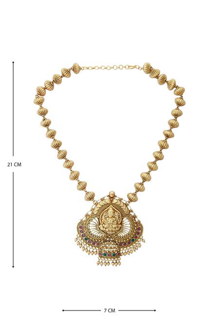 Joules By Radhika_Gold Plated Bead Antique Temple Jewellery Set_at_Aza_Fashions