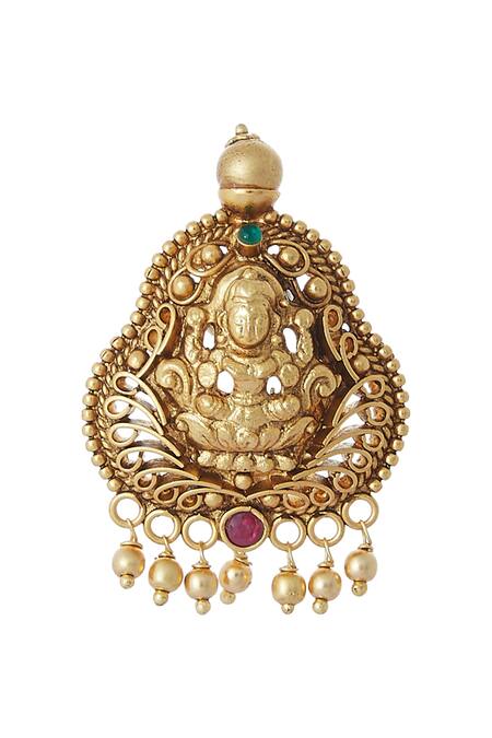 Shop_Joules By Radhika_Gold Plated Bead Antique Temple Jewellery Set_Online_at_Aza_Fashions