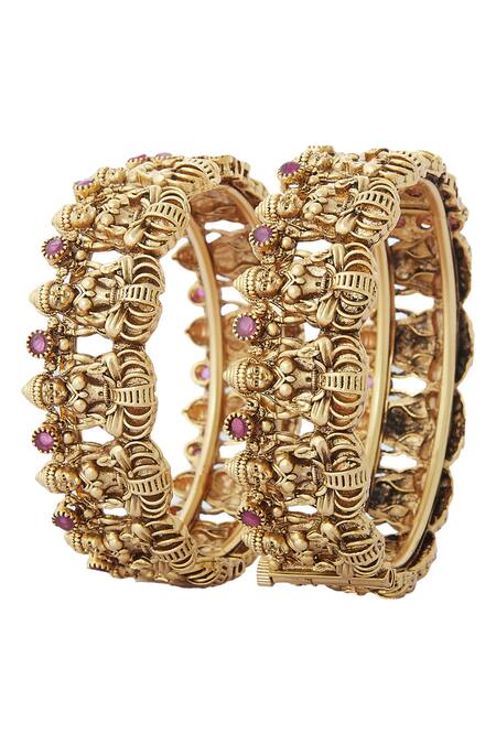 Joules By Radhika_Gold Plated Stone Carved Bangles Set_Online_at_Aza_Fashions