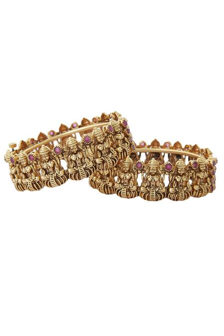 Shop_Joules By Radhika_Gold Plated Stone Carved Bangles Set_Online_at_Aza_Fashions