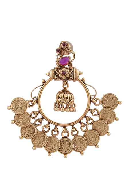 Minaki_Gold Plated Stones Carved Chandbalis_Online_at_Aza_Fashions
