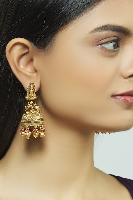 MINAKI Gold Plated Beads Laxmi Jhumkas