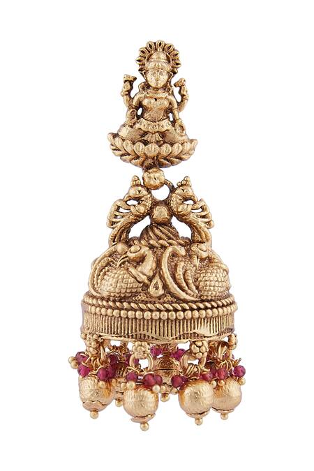 Minaki Gold Plated Beads Laxmi Jhumkas Online at Aza Fashions Minaki_Gold Plated Beads Laxmi Jhumkas_Online_at_Aza_Fashions