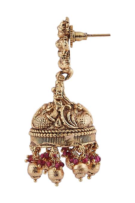 Shop Minaki Gold Plated Beads Laxmi Jhumkas Online at Aza Fashions Shop_Minaki_Gold Plated Beads Laxmi Jhumkas_Online_at_Aza_Fashions