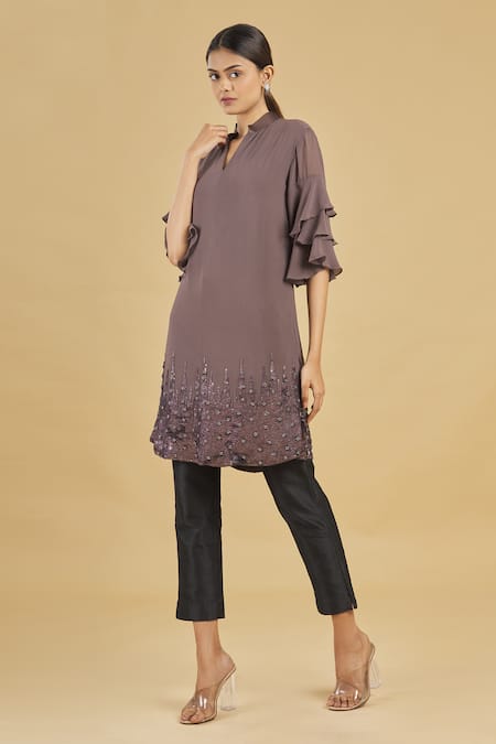 Ariyana by Aza_Grey Embellished Short Tunic _Online_at_Aza_Fashions