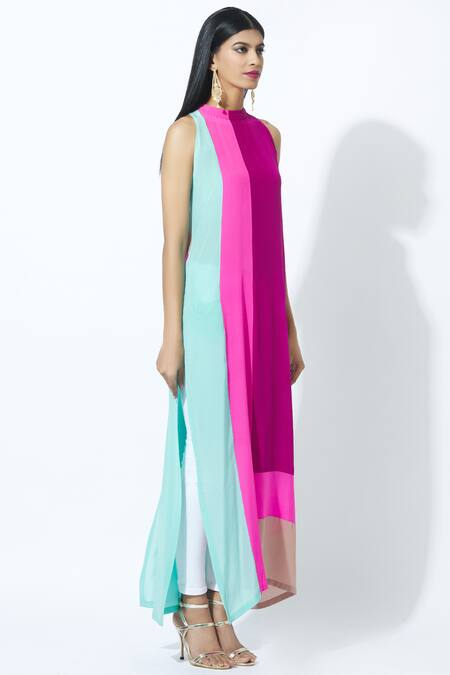 Manish Malhotra_Purple Crepe Colorblock Tunic_Online_at_Aza_Fashions