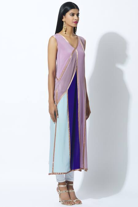Manish Malhotra_Purple Crepe Colorblock Tunic_Online_at_Aza_Fashions