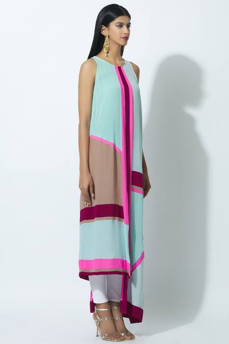 Manish Malhotra_Multi Color Crepe Colorblock Asymmetric Tunic_Online_at_Aza_Fashions