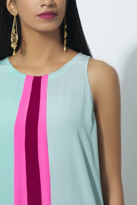 Manish Malhotra_Multi Color Crepe Colorblock Asymmetric Tunic_at_Aza_Fashions