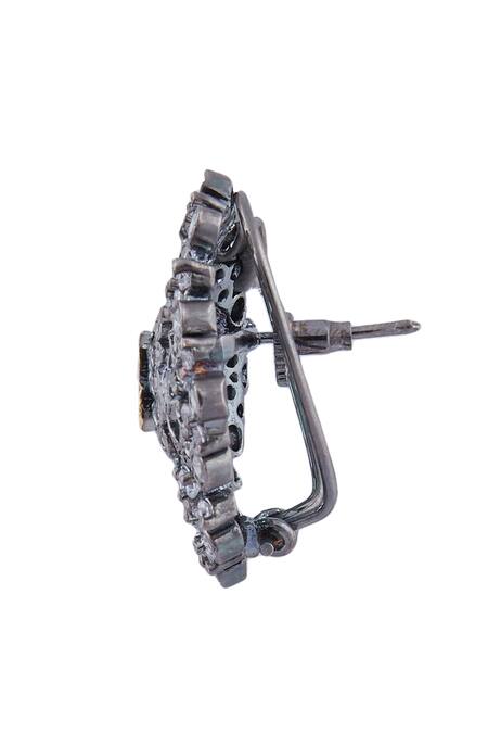 Moh-Maya By Disha Khatri_Silver Plated Emerald Antique Stone Jewellery Set_at_Aza_Fashions