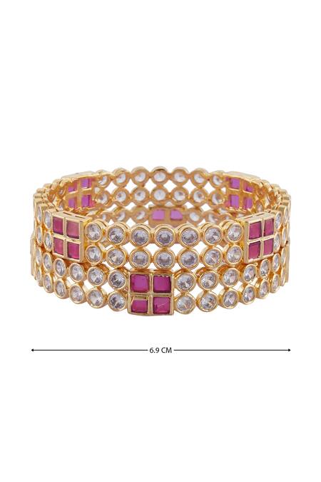 Buy_Moh-Maya By Disha Khatri_Gold Plated Stones, Diamonds, Cut Work Kundan Bangles Set Of 2 _Online_at_Aza_Fashions