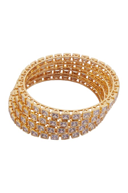Buy_Moh-Maya By Disha Khatri_Gold Plated Crystals Geometric Bangles Set Of 4 _Online_at_Aza_Fashions