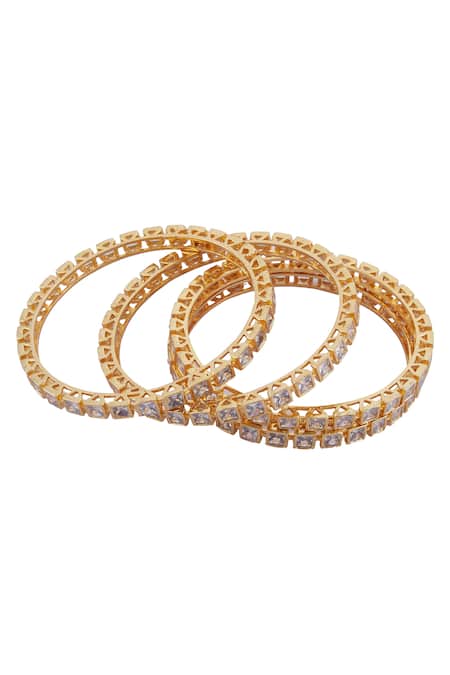 Moh-Maya By Disha Khatri_Gold Plated Crystals Geometric Bangles Set Of 4 _Online_at_Aza_Fashions