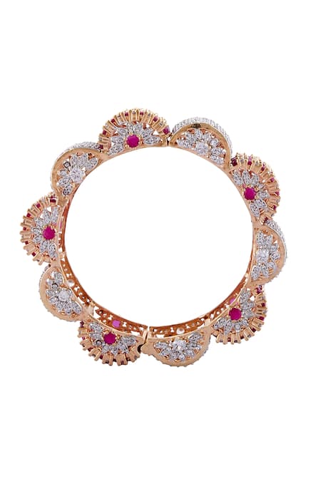 Moh-Maya By Disha Khatri Silver Plated Crystals, Rhinestones, Stones Floral Shaped Bangle Single Pc Online at Aza Fashions Moh-Maya By Disha Khatri_Silver Plated Crystals, Rhinestones, Stones Floral Shaped Bangle Single Pc _Online_at_Aza_Fashions