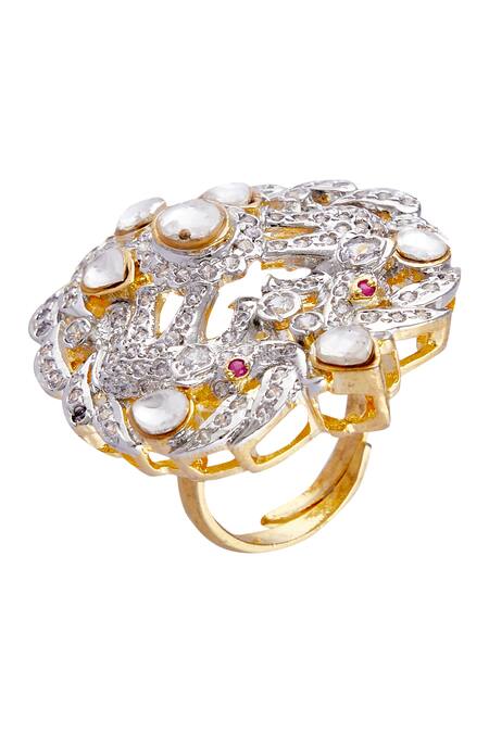 Shop Moh-Maya By Disha Khatri Silver Plated Crystal Ring at Aza Fashions Shop_Moh-Maya By Disha Khatri_Silver Plated Crystal Ring_at_Aza_Fashions