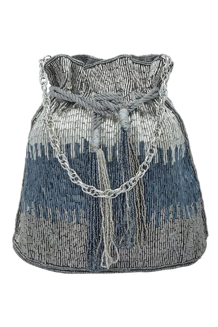 Moh-Maya By Disha Khatri_Grey Beads Embellished Potli Bag_Online_at_Aza_Fashions