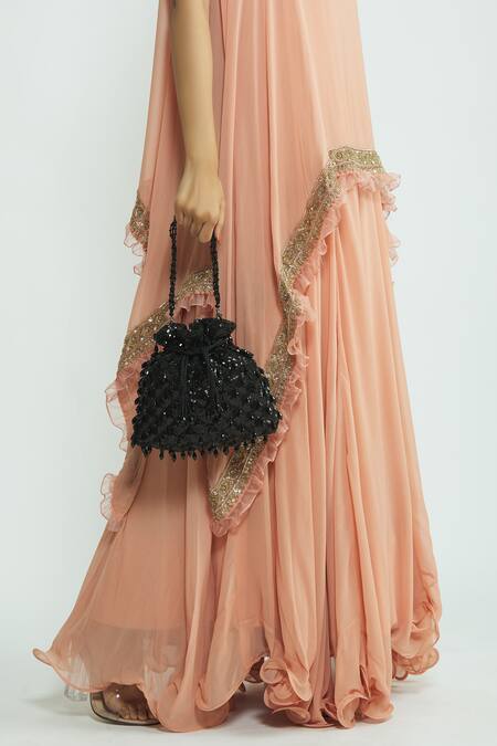 Buy_Moh-Maya By Disha Khatri_Black Sequins, Pearls, Beads Embellished Potli Bag_Online_at_Aza_Fashions