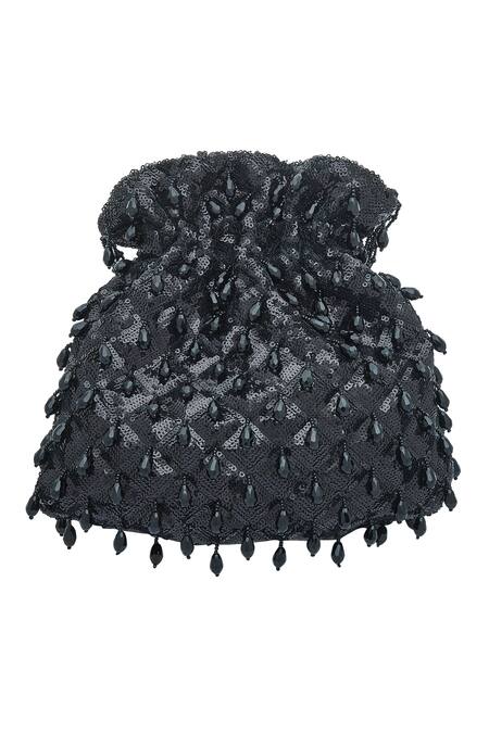 Moh-Maya By Disha Khatri_Black Sequins, Pearls, Beads Embellished Potli Bag_Online_at_Aza_Fashions