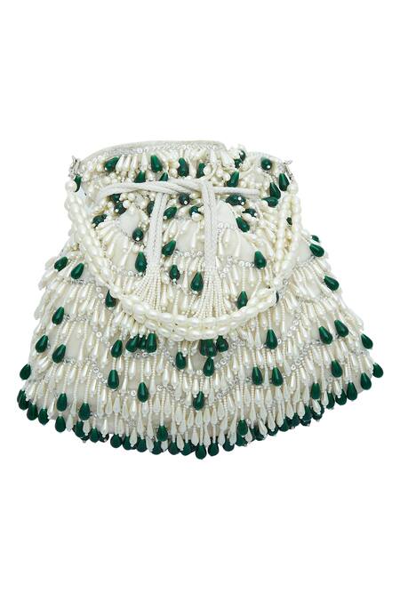 Moh-Maya By Disha Khatri White Beads, Stones, Embroidery Embellished Potli Bag Online at Aza Fashions Moh-Maya By Disha Khatri_White Beads, Stones, Embroidery Embellished Potli Bag_Online_at_Aza_Fashions