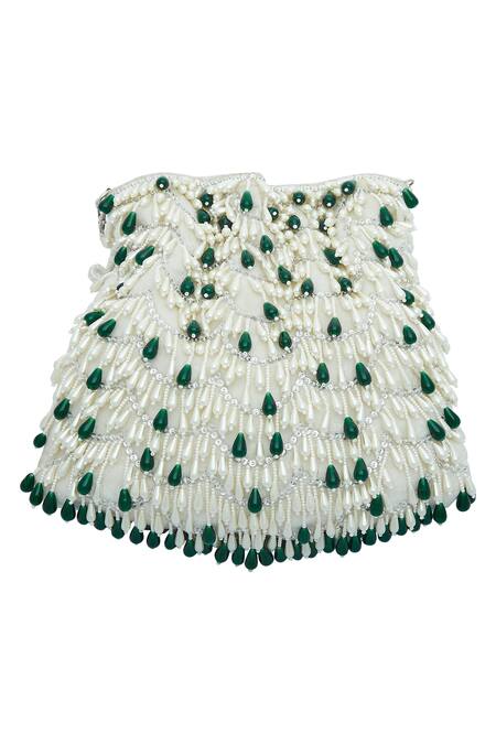 Shop Moh-Maya By Disha Khatri White Beads, Stones, Embroidery Embellished Potli Bag at Aza Fashions Shop_Moh-Maya By Disha Khatri_White Beads, Stones, Embroidery Embellished Potli Bag_at_Aza_Fashions