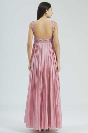 Shop Rocky Star Pink Silk Pleated Gown at Aza Fashions Shop_Rocky Star_Pink Silk Pleated Gown_at_Aza_Fashions