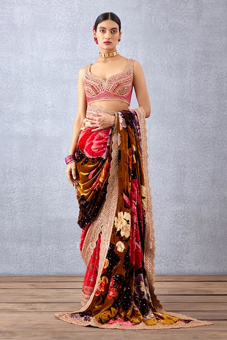 Shop_Torani_Yellow Velvet And Crepe Gota Patti & Zari Aftaabi Rabia Blouse _Online_at_Aza_Fashions