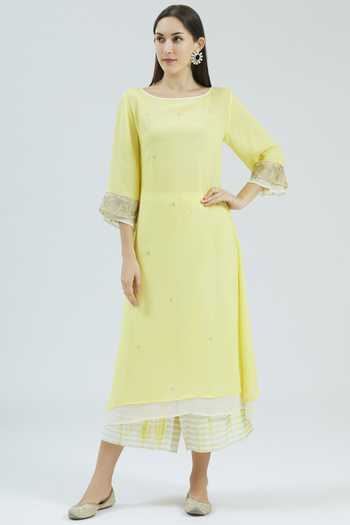 Buy Anju & Harleen Yellow Layered Kurta Set at Aza Fashions Buy_Anju & Harleen_Yellow Layered Kurta Set_at_Aza_Fashions