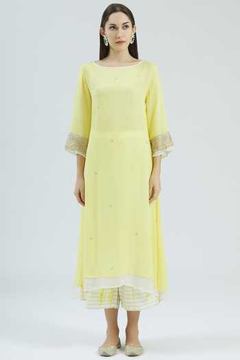Anju & Harleen Yellow Layered Kurta Set Online at Aza Fashions Anju & Harleen_Yellow Layered Kurta Set_Online_at_Aza_Fashions