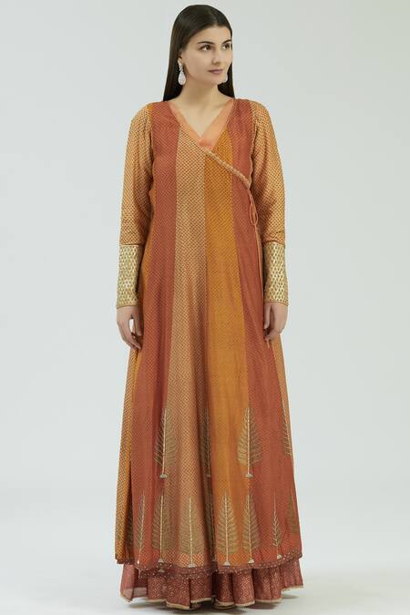 Buy House Of Kotwara Orange Chanderi Anarkali Lehenga Set Online at Aza Fashions Buy_House Of Kotwara_Orange Chanderi Anarkali Lehenga Set_Online_at_Aza_Fashions