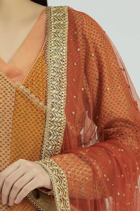 House Of Kotwara Orange Chanderi Anarkali Lehenga Set at Aza Fashions House Of Kotwara_Orange Chanderi Anarkali Lehenga Set_at_Aza_Fashions