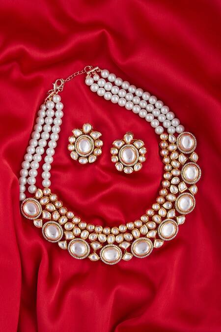 Buy_Minaki_Gold Plated Polki Stone Jewellery Set_Online_at_Aza_Fashions