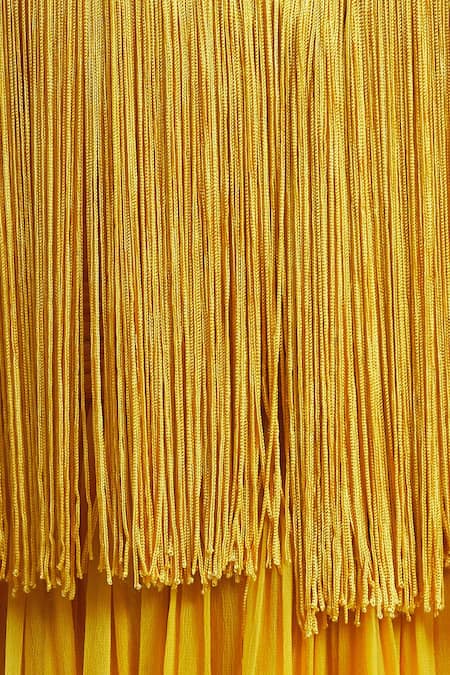Shop Swatee Singh Yellow V Neck Fringed Strappy Gown Online at Aza Fashions Shop_Swatee Singh_Yellow V Neck Fringed Strappy Gown _Online_at_Aza_Fashions