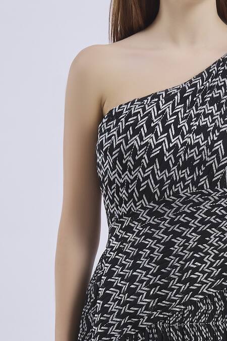 Buy Swatee Singh Black Asymmetric One Shoulder Printed Gown Online at Aza Fashions Buy_Swatee Singh_Black Asymmetric One Shoulder Printed Gown _Online_at_Aza_Fashions