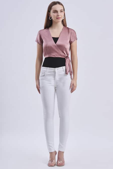 Swatee Singh Purple Satin V Neck Wrap Crop Top Online at Aza Fashions Swatee Singh_Purple Satin V Neck Wrap Crop Top _Online_at_Aza_Fashions