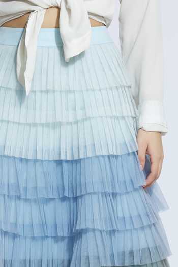 Buy_Geisha Designs_Blue Net Tiered Ruffle Midi Skirt_Online_at_Aza_Fashions