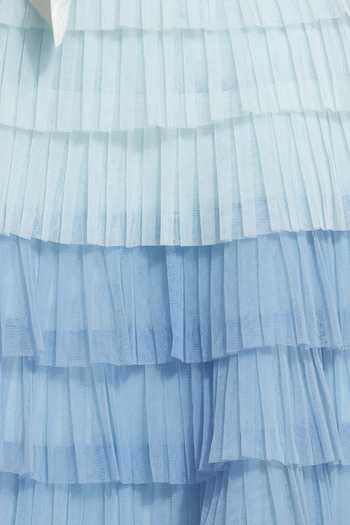 Shop_Geisha Designs_Blue Net Tiered Ruffle Midi Skirt_Online_at_Aza_Fashions