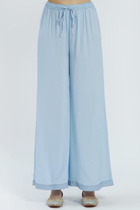 Buy_Ranian_Blue Silk Blend Spread Collar Embroidered Kurta Set _Online_at_Aza_Fashions