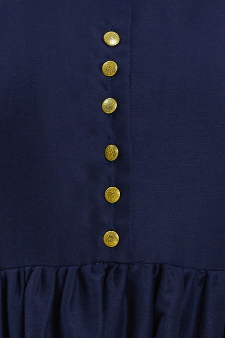 Ranian_Blue Silk Blend Spread Collar Embroidered Kurta Set _at_Aza_Fashions