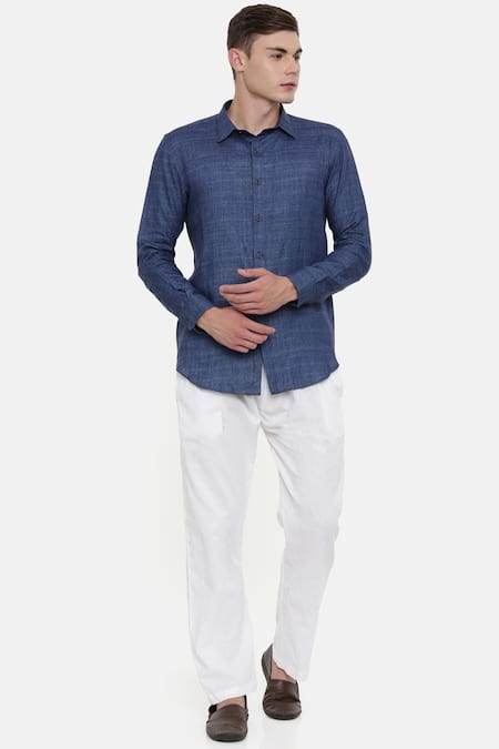 Mayank Modi - Men Blue Linen Shirt 