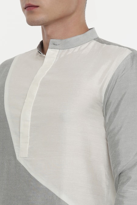 Buy Mayank Modi - Men Grey Silk, Cotton Color Block Kurta Set Online at Aza Fashions Buy_Mayank Modi - Men_Grey Silk, Cotton Color Block Kurta Set _Online_at_Aza_Fashions