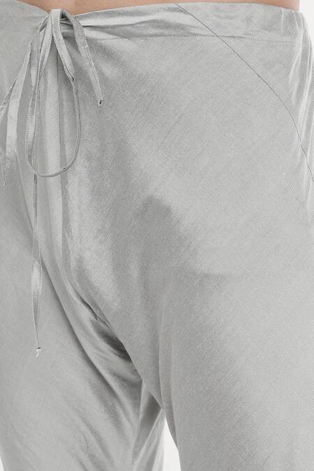 Shop Mayank Modi - Men Grey Silk, Cotton Color Block Kurta Set Online at Aza Fashions Shop_Mayank Modi - Men_Grey Silk, Cotton Color Block Kurta Set _Online_at_Aza_Fashions