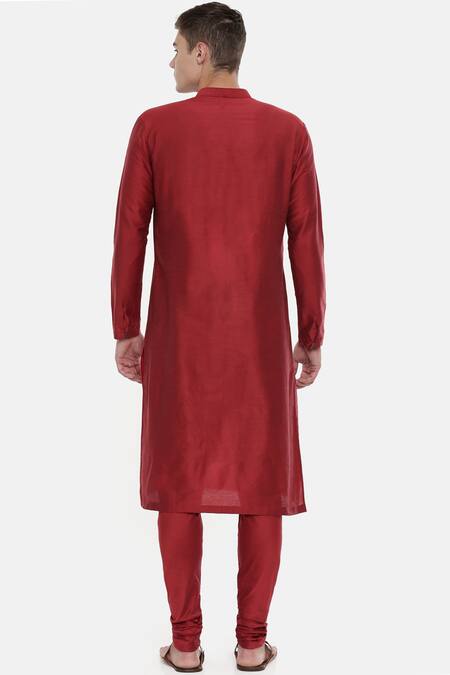 Shop Mayank Modi - Men Maroon Silk, Cotton Color Block Kurta Set at Aza Fashions Shop_Mayank Modi - Men_Maroon Silk, Cotton Color Block Kurta Set_at_Aza_Fashions