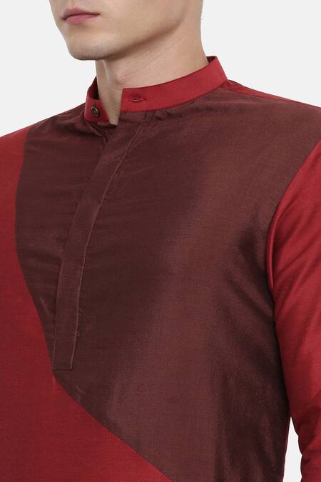 Buy Mayank Modi - Men Maroon Silk, Cotton Color Block Kurta Set Online at Aza Fashions Buy_Mayank Modi - Men_Maroon Silk, Cotton Color Block Kurta Set_Online_at_Aza_Fashions